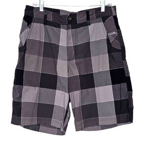 Lululemon Mens Kahuna Chino Shorts 34 Gray Black Check Flat Front Golf Preppy